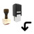 "Down" rubber stamp with 3 sample imprints of the image
