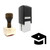 "Mortarboard" rubber stamp with 3 sample imprints of the image