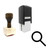 "Magnify" rubber stamp with 3 sample imprints of the image