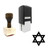 "Judaism" rubber stamp with 3 sample imprints of the image