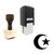 "Muslim" rubber stamp with 3 sample imprints of the image