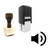 "Volume" rubber stamp with 3 sample imprints of the image