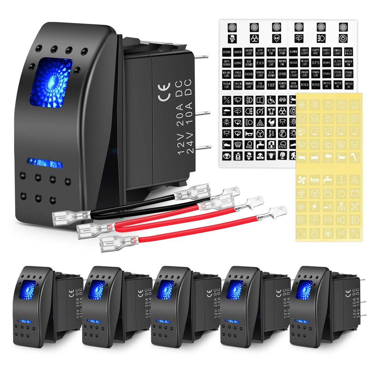 5 Terminal Rocker Switch 5-Pin Rocker Switch with LED – Auxiliary Dump Box Control Tower Switch