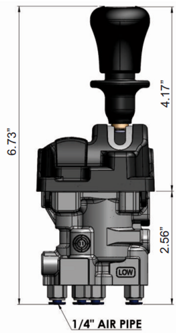 High-resolution image of the Hyva 02119027 Pneumatic Tip Control Valve, showing its single-section aluminium body, joystick operation, and “No PTO Switch” configuration.