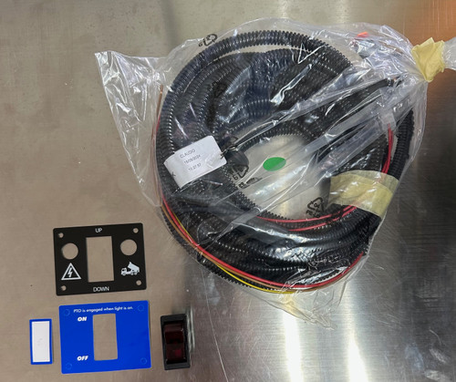 Close-up image of the Hyva 021417405 12 V PTO wire harness kit, showing OE-grade connectors, sealed terminals, and durable wiring used in Allison MD/HD PTO wet kit installations.