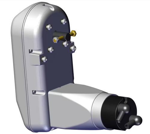 High-resolution image of the Roll-Rite 10122 tarp gear motor, showing housing, shaft, and mounting flange.