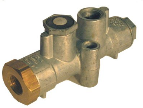 Sealco 110587 pilot valve showing compact body, 3/8″ NPT ports on supply, delivery, exhaust, and pilot, with mounting flange and corrosion-resistant finish, used in air ride suspension systems. Sealco 110587 pilot valve showing compact body, 3/8″ NPT ports on supply, delivery, exhaust, and pilot, with mounting flange and corrosion-resistant finish, used in air ride suspension systems.