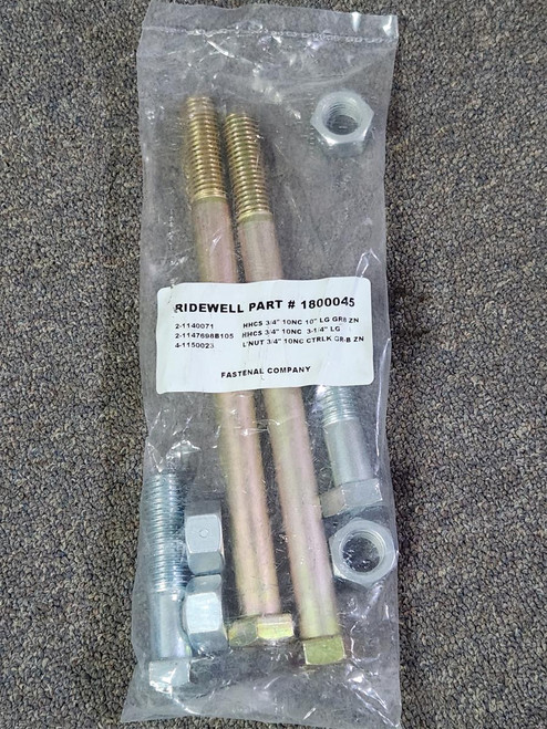 Ridewell 1800045 shock bolt kit with 3/4" grade 8 bolts and lock nuts for mounting two suspension shocks