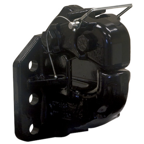 Buyers PH50 heavy-duty 50-ton pintle hook, air-compensated design with 6-hole mounting pattern, black powder-coated finish for towing trucks and trailers. Buyers PH50 heavy-duty 50-ton pintle hook, air-compensated design with 6-hole mounting pattern, black powder-coated finish for towing trucks and trailers.