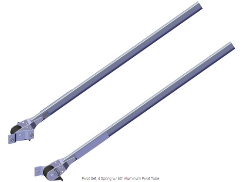 Photo of the Roll-Rite 46440-60 spring pivot assembly showing dual aluminum pivot tubes, torsion springs, and mounting hardware for front-to-back tarp systems.