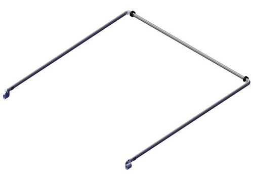 High-resolution image of the Roll-Rite 76790 Tension Bow Top Tube, featuring two 90° aluminum corners with fasteners, designed for tarp systems on dump trucks, trailers, and heavy-duty vehicles, ensuring secure load coverage during transport.