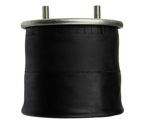 WA01-8774C rolling-lobe air spring upright view showing ¼″ FNPT air fitting and dual stud top plate for Intraax/Ridewell suspension. WA01-8774C rolling-lobe air spring upright view showing ¼″ FNPT air fitting and dual stud top plate for Intraax/Ridewell suspension.