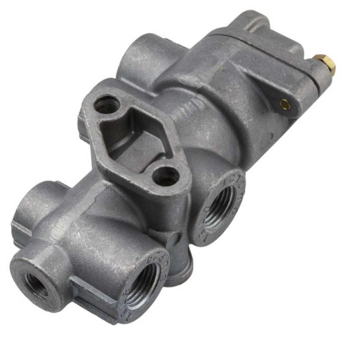 Front view of WA65706 tractor protection valve showing NPT port fabrication and mounting flange. Front view of WA65706 tractor protection valve showing NPT port fabrication and mounting flange.