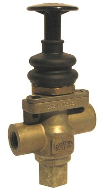A panel-mounted push–pull pneumatic valve featuring a robust black knob, rugged metal body, and three ¼″ NPT ports for inlet, outlet, and exhaust—designed for easy dash mounting and sustained uptime. A panel-mounted push–pull pneumatic valve featuring a robust black knob, rugged metal body, and three ¼″ NPT ports for inlet, outlet, and exhaust—designed for easy dash mounting and sustained uptime.
