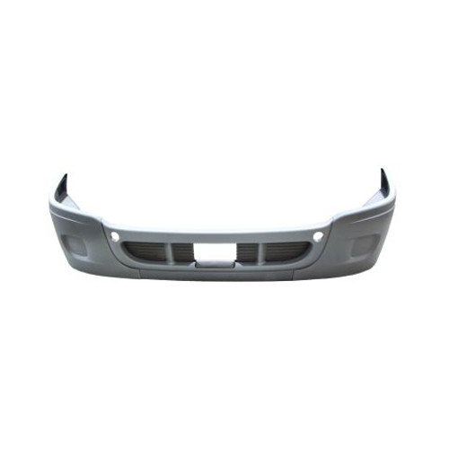 Black 3-piece plastic bumper cover without fog lamp cutouts. Aftermarket replacement for Freightliner OEM A21-28546-052.