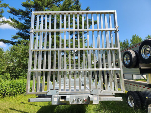 Heavy-duty aluminum trailer end gate with legacy vertical spacing. Stock sizes 88", 94", 98" with built-to-order 96", 102", 104", 108" and custom builds available.