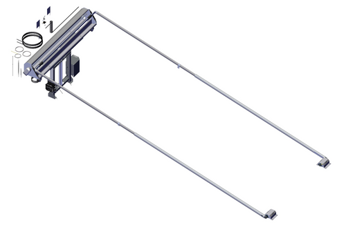 Roll-Rite 69422 DC422 dual-stage tower tarp system kit: includes extreme duty 160" top-mount pivot (12-spring), dual-stage tower, extreme bow set with wide top tube & 90° elbows, spool housing, hydraulic controls, and necessary mounting hardware.