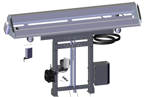 Roll-Rite 103920 SD Assembled 2-Stage Adjustable Tower: steel dual-stage tower with single valve, control box, high-capacity spool housing, and integrated hydraulic power unit.