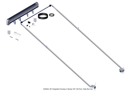 Roll Rite 68000 SD8000, featuring a 98" integrated housing, 8-spring UB pivot with 192" pivot tubes, and wide bow set, designed for roll-off tarp systems.
