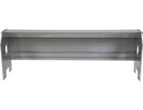 Close-up image of the full-top aluminum wind deflector showing the solid, aerodynamic curved profile and mounting brackets—designed to sit atop tarp rollers and prevent wind uplift on dump systems.