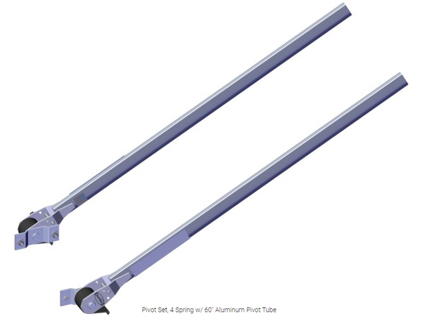 Photo of the Roll-Rite 46440-60 spring pivot assembly showing dual aluminum pivot tubes, torsion springs, and mounting hardware for front-to-back tarp systems.