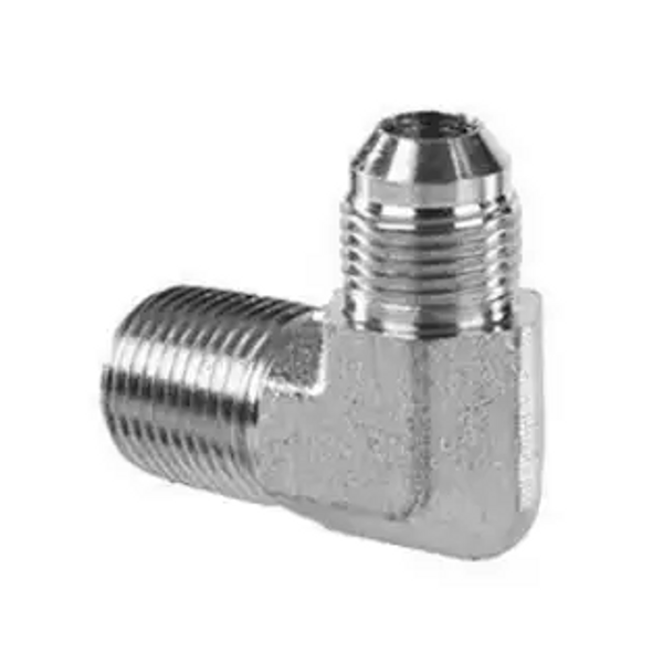Steel 90-degree hydraulic elbow adapter with dual 1-1/4″ male NPT pipe ends and zinc-plated corrosion-resistant finish. Steel 90-degree hydraulic elbow adapter with dual 1-1/4″ male NPT pipe ends and zinc-plated corrosion-resistant finish.