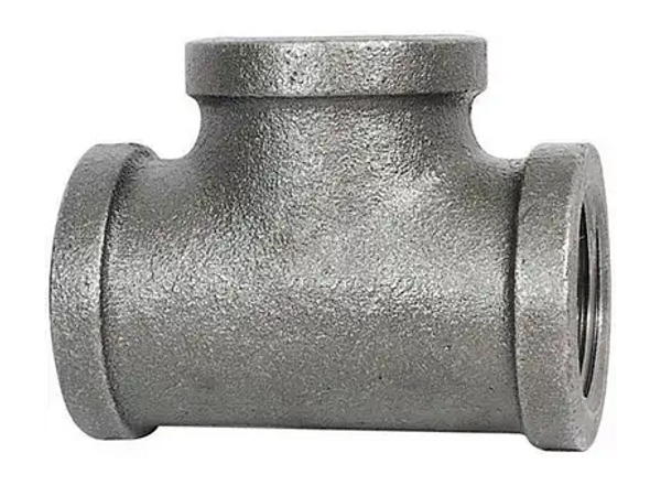 1-inch black iron Schedule 40 tee fitting with three female threaded ports for hydraulic, air, or industrial plumbing use.