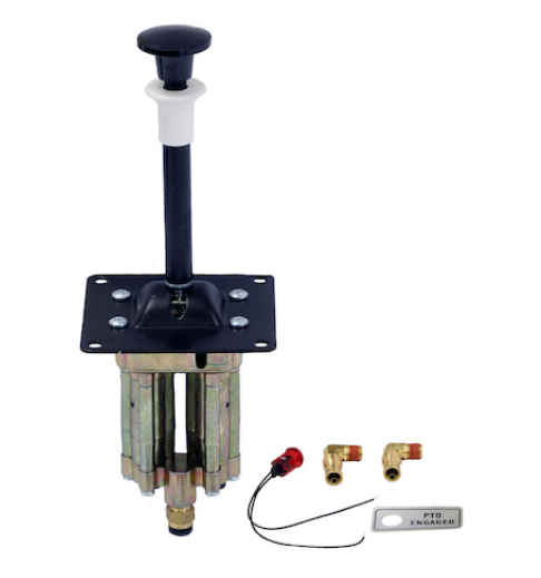 Buyers K1010FAS feathering air control valve kit with lever, fittings, and tubing for dump body and hoist air control systems.