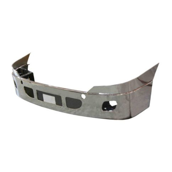 Chrome aluminum front bumper with OE-style contours. Aftermarket replacement for Freightliner OEM HDR0256SSC.