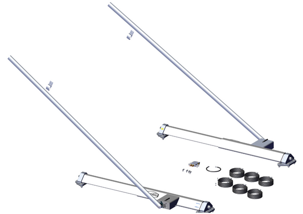 Roll-Rite 47710 pivot set: low profile 3-ft sliding pivot assembly with 6 springs, 120″ pivot tubes, passenger & driver side brackets, manifold & accessories.
