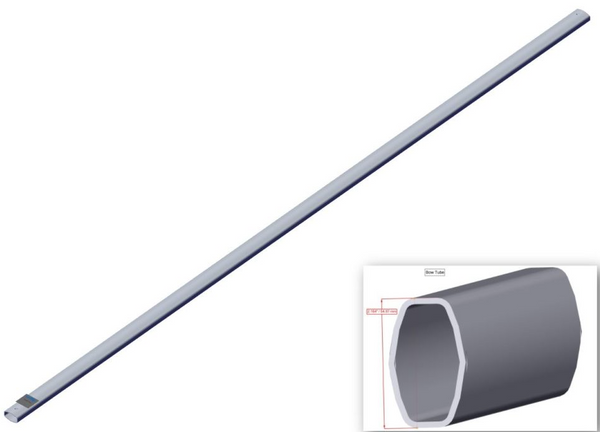 Aluminum bow tube 103 ½″ Roll-Rite 76870 showing the wide cross section for top mounting of tarp bows.
