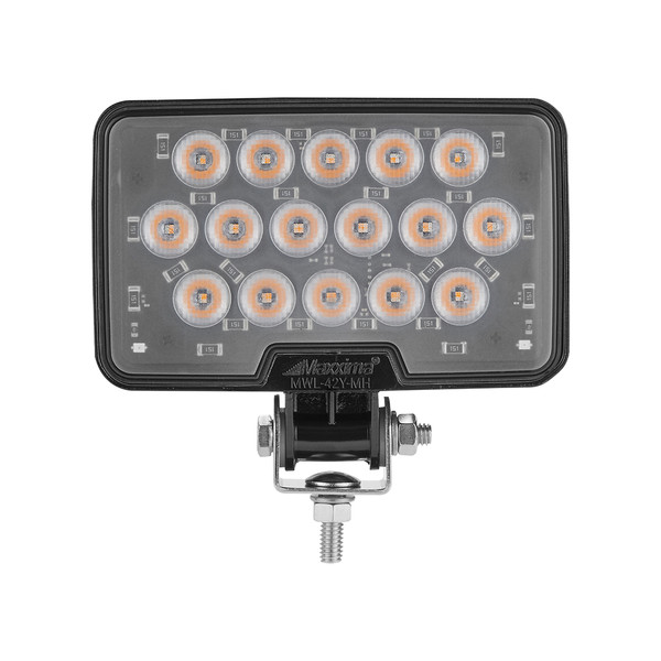 Maxxima MWL-42Y-MH LED work light in black housing with heated lens — rugged lighting for trucks, trailers, and work vehicles.