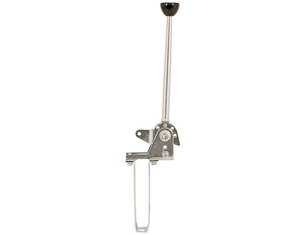 Heavy-duty floor-mounted PTO control lever designed for 5/16-24 threaded 3 inch travel push pull control cables.