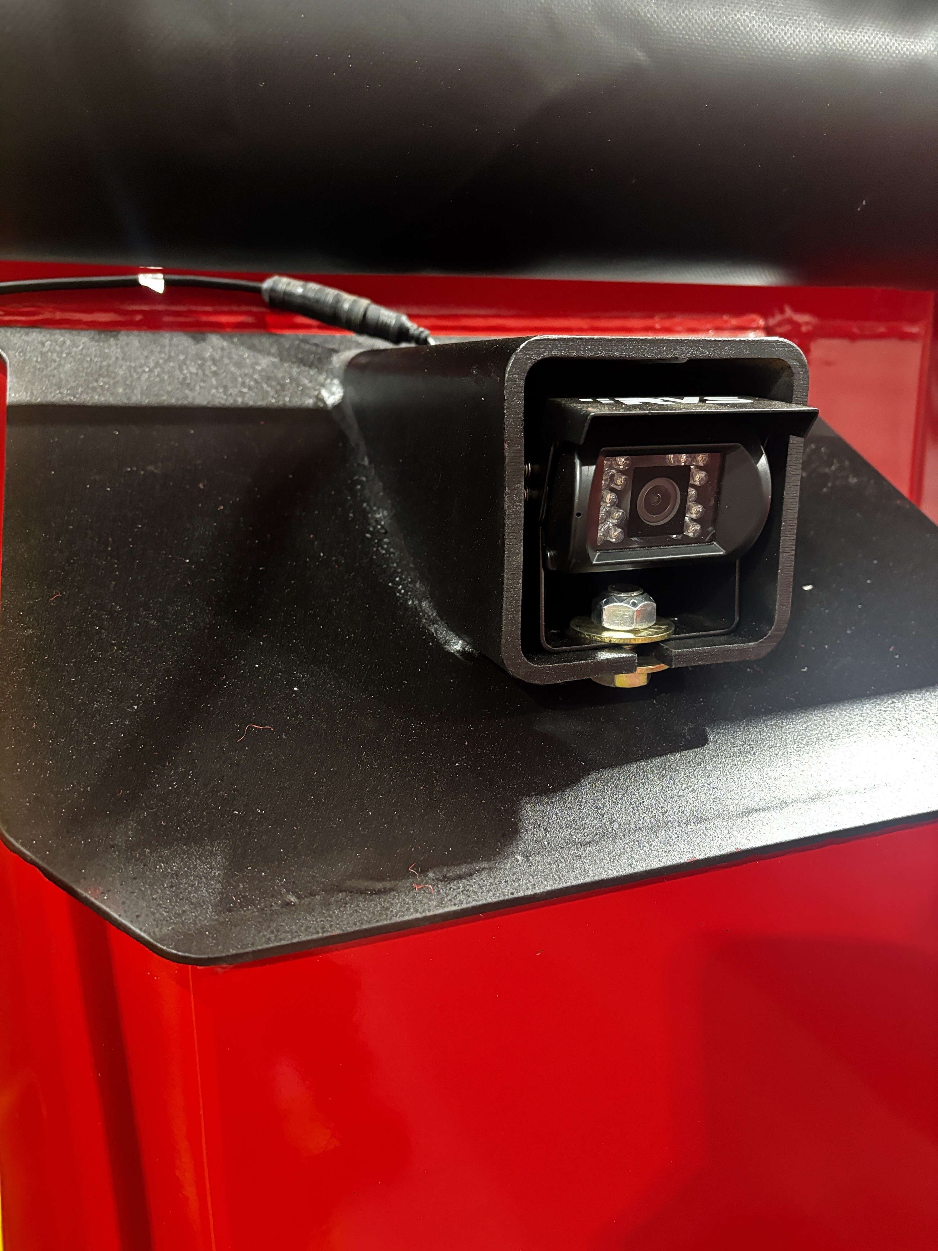 Backup camera system installed on dump truck
