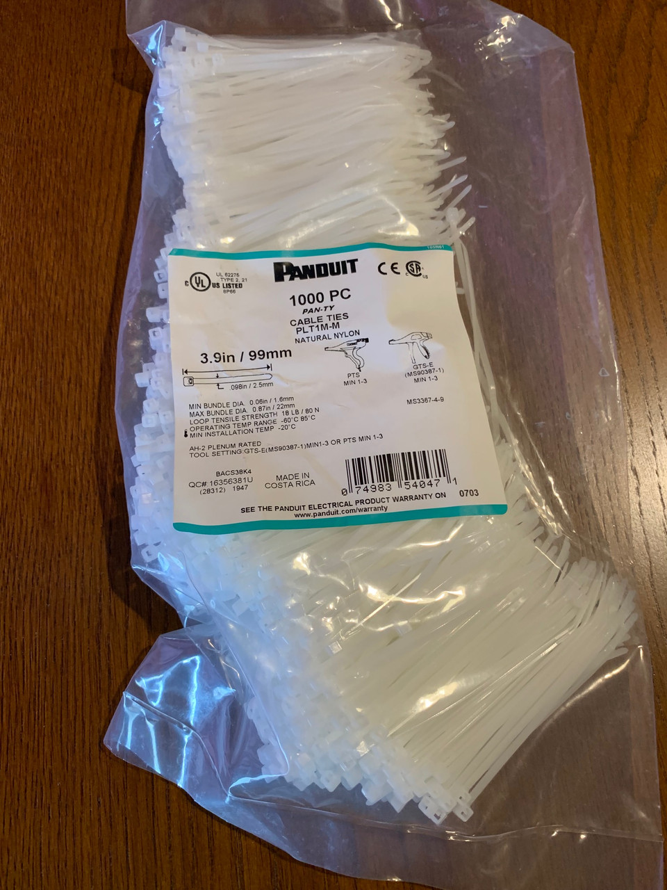 Panduit Kabelbinder PLT1M-C76 - Miniatur, 10,2 Cm, Tefzel, 100 Stück