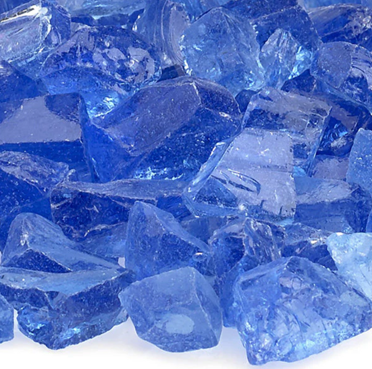 Ocean Blue Classic Fire Glass (1/2" to 3/4") 25LB Bucket