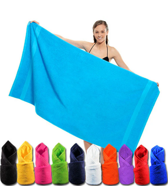 Big and Bright Terry Beach Towel in Vibrant Colors - 35"x65"