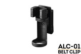 Belt clip holding device with a circular base attached to a vertical grip, designed for securing items. Text reads: "ALC-01 BELT CLIP."
