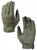 Two tactical gloves, shown with fingers extended; one displays "OAKLEY" lettering on the index finger. They are olive-green with reinforced black fingertips and set against a plain white background.