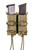 Dual magazine pouch holds two magazines, secured with bungee cords. The pouches are olive green and designed for tactical use, intended for easy access and quick reloads.