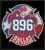 A firefighter emblem features a Maltese cross with the number "896" inside. It includes a skull, firefighting tools, and "DALLAS" and "RESCUE" text. The background has Texas flag colors.