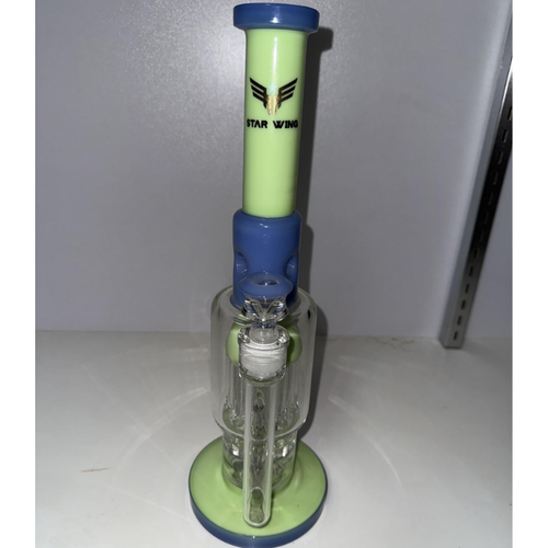 Star Wing Glass Large Blue and Green 16" Water Pipe