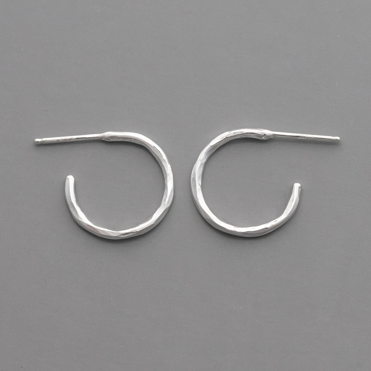 Sterling Silver Hammered Huggie Hoop Earrings 18x16mm