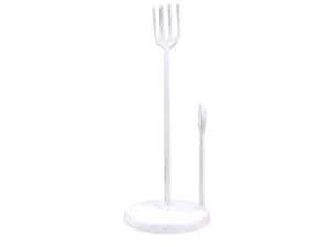 Whitewashed Cast Iron Fork and Spoon Kitchen Paper Towel Holder 15" Whitewashed Cast Iron Fork and Spoon Kitchen Paper Towel Holder 15"