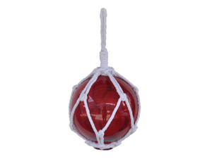 Red Japanese Glass Ball Fishing Float With White Netting Decoration 6" Red Japanese Glass Ball Fishing Float With White Netting Decoration 6"