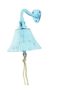 Dark Blue Whitewashed Cast Iron Hanging Ship's Bell 6" Dark Blue Whitewashed Cast Iron Hanging Ship's Bell 6"