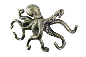 Antique Gold Cast Iron Octopus Hook 11" Antique Gold Cast Iron Octopus Hook 11"