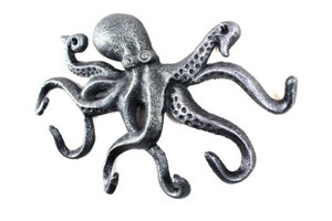 Antique Silver Cast Iron Octopus Hook 11" Antique Silver Cast Iron Octopus Hook 11"