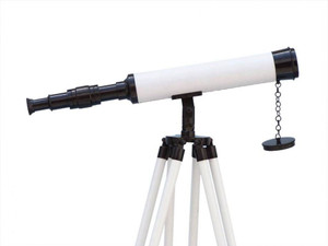 Floor Standing Bronze with White Leather Harbor Master Telescope 50" Floor Standing Bronze with White Leather Harbor Master Telescope 50"