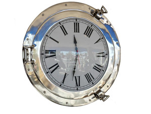 Chrome Decorative Ship Porthole Clock 20" Chrome Decorative Ship Porthole Clock 20"
